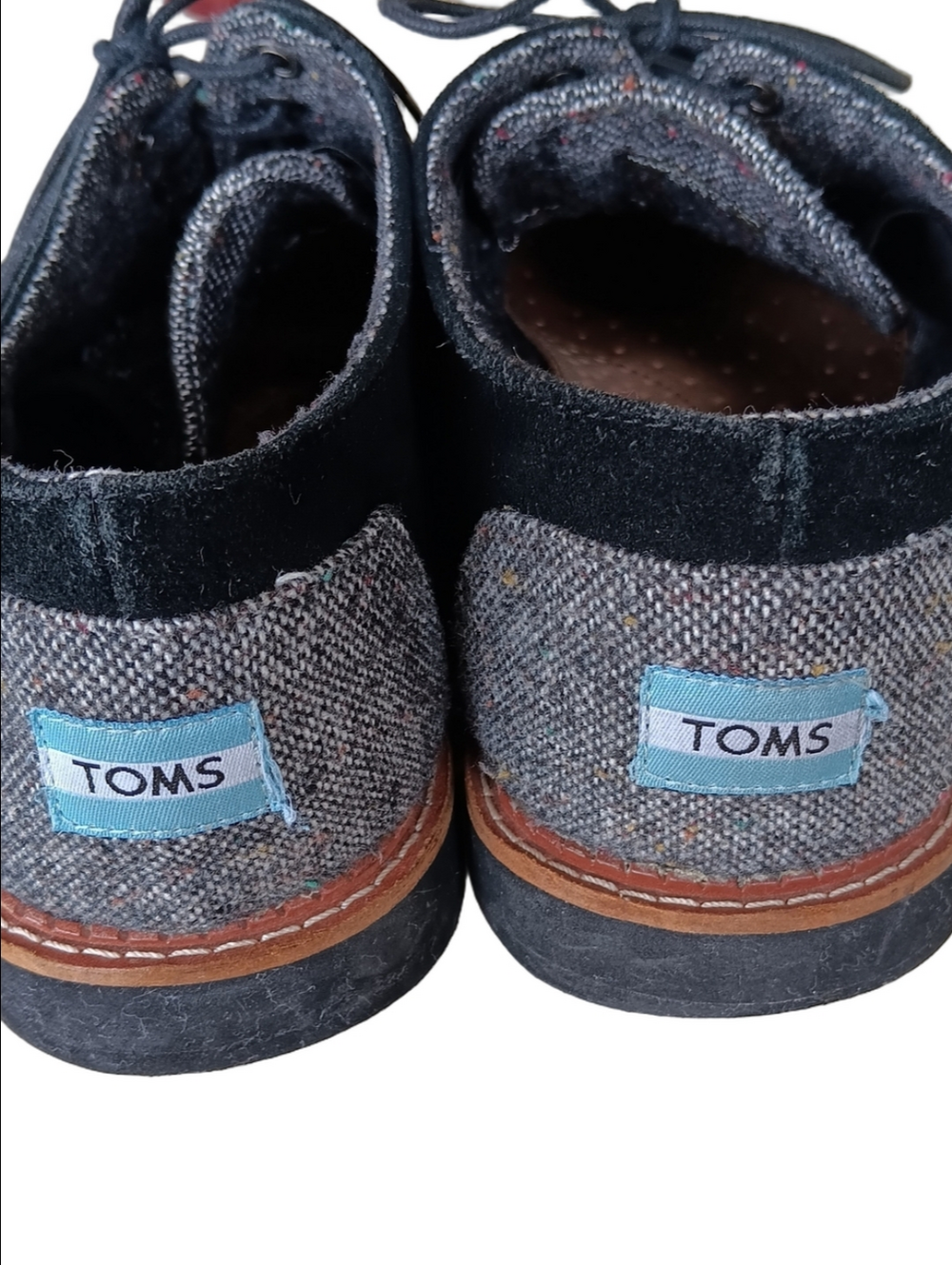 Toms Oxfords Wingtips Black Suede And Grey Tweed Casual Lace Up Shoes - Picture 4 of 7